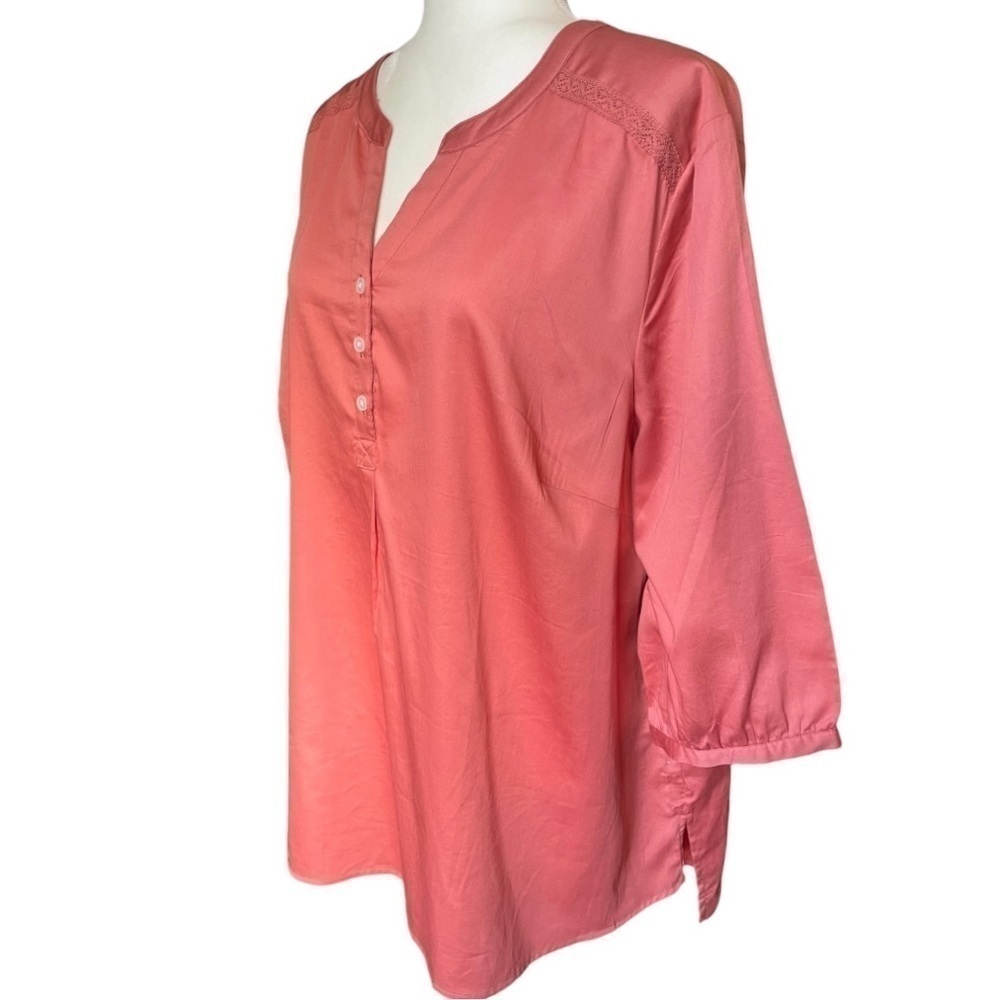 D & co. 100% Cotton 3/4 Sleeve Top Coral 2X